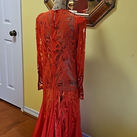 Vintage Sheer Red Lace Whimsigoth Maxi Gown size Large - Picture 9 of 12
